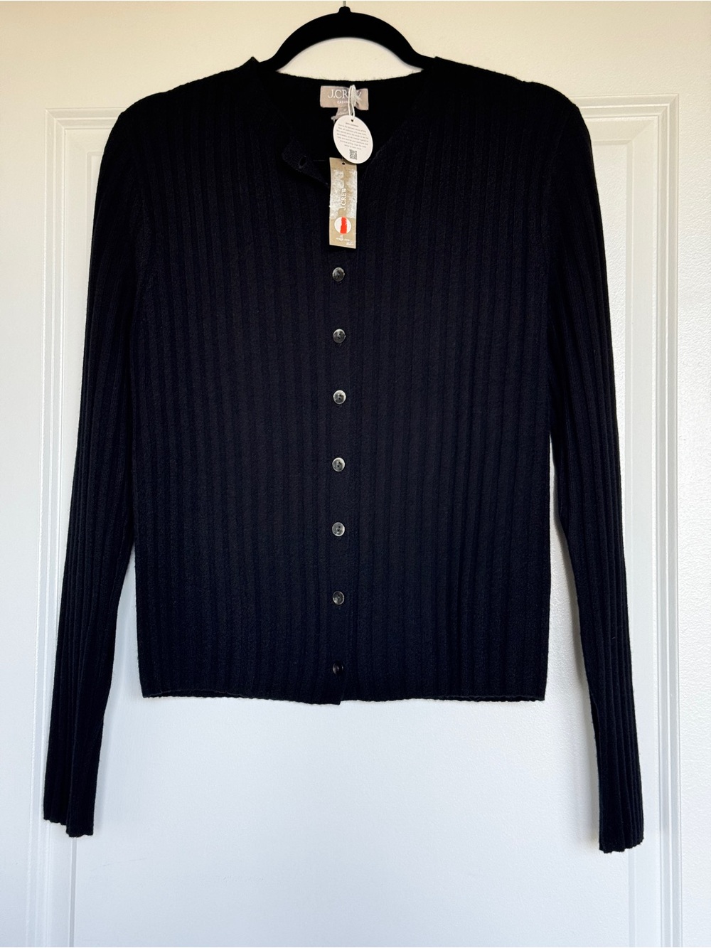NWT! J. CREW Women’s Wide-rib cashmere cardigan in black, size medium m - Picture 4 of 14